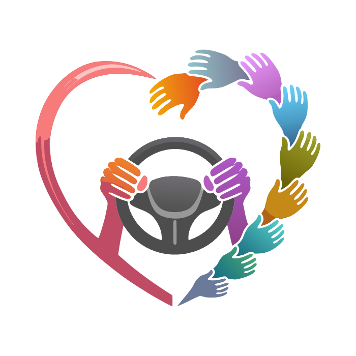 Logo de Tu Samaritano: un corazón formado por manos de colores alrededor de un volante